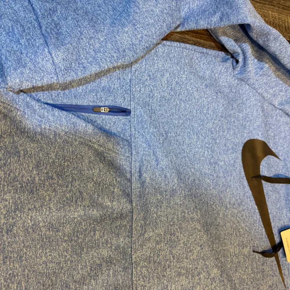 NWT Nike Therma Fit Mens Training Hoodie Blue Swoosh Logo Zipper Pocket Size M &